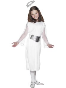 Angel Costume, White Dress, Silver Belt & Halo, Girls Christmas Nativity Outfit (Age 4-6) | Nativity Costumes