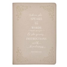 Journal Classic Taupe When She Speaks Prov. 31:26