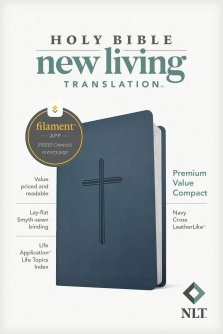 NLT Premium Value Compact Bible, Filament Enabled (LeatherLike, Navy Cross)