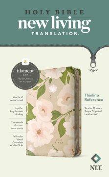 NLT Thinline Reference Zipper Bible, Filament Enabled (LeatherLike, Tender Blossom Taupe, Red Letter)