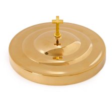 Communion Bread Plate Cover  6 5/8" x 3/4" - Brass Finish With Elegant Cross Topper