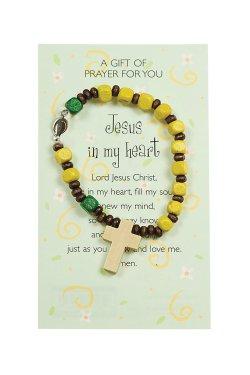 Wooden Hand Painted Rosary Wristband - Yellow (Ref: 1001)