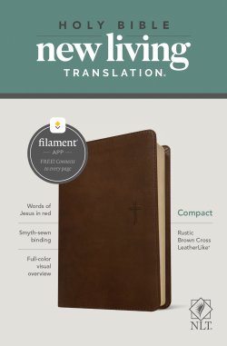 NLT Compact Bible, Filament Enabled (LeatherLike, Rustic Brown Cross, Red Letter)