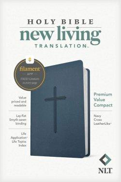 NLT Premium Value Compact Bible, Filament Enabled (LeatherLike, Navy Cross)