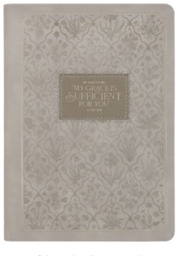 Journal-My Grace Is Sufficient For You (2 Cor. 12:9)-Taupe Faux Leather Classic w/Zipper