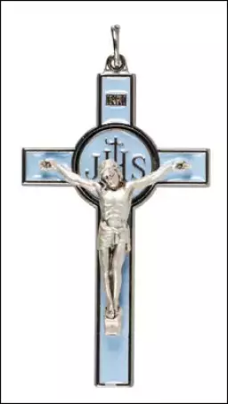 Metal/Blue Enamel Crucifix 3  inch