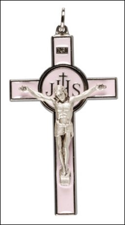 3" Pink Enamel Metal Crucifix