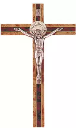Wood hanging Crucifix/2 Tone  8 inch