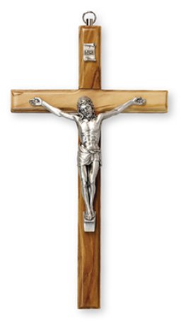 Olive Wood Crucifix 8 inch/Metal Corpus
