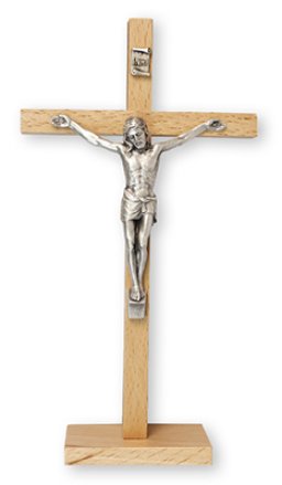 Beech Wood Standing Crucifix 6 3/4 inch/Metal Corpus