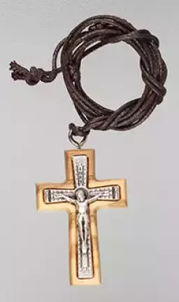 Small Olive Wood Crucifix 1 1/2 inch with 28 inch Cord