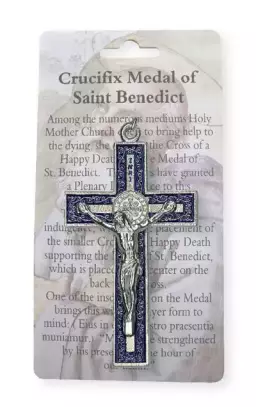 Metal/Blue Enamel Benedict Crucifix 3  inch