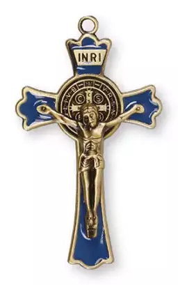 Metal/Blue Enamel Benedict Crucifix 3 inch