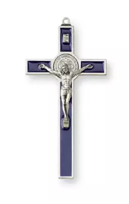 Metal/Blue Enamel Benedict Crucifix - 3 inch