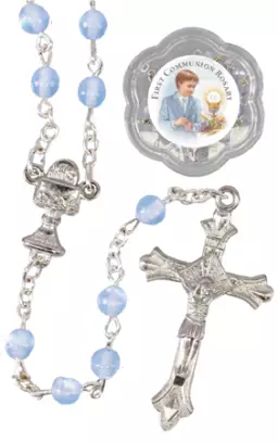 Blue Imitation Pearl Communion Acrylic Rosary