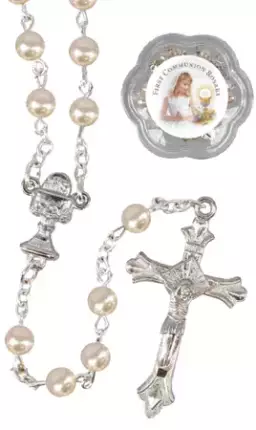 Imitation Pearl Communion Glass Rosary