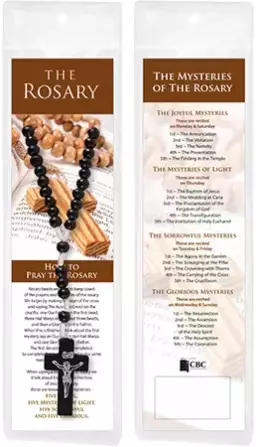 Wood Corded Rosary/Black/Carded