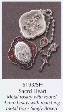 Metal Rosary/Sacred Heart/With Matching Box