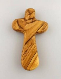 Wide Hand Carved Olive Wood Holding Cross