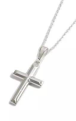 Small Silver Polished Apexed Cross Pendant