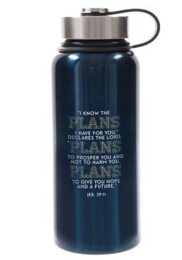 The Plans Navy Blue Stainless Steel Water Bottle - Jeremiah 29:11