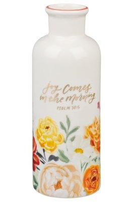 Joy Comes in the Morning Orange Floral Ceramic Table Vase - Psalm 30:5