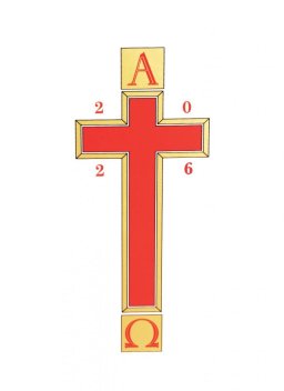 2026 Paschal Transfer: Alpha & Omega with Red Cross/Gold Edging with date - Single