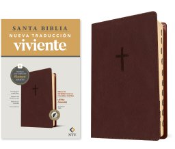 Biblia de referencia en la columna central NTV, letra grande con Filament (SentiPiel, Café, Índice, Letra Roja)
