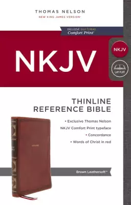 NKJV, Thinline Reference Bible, Leathersoft, Brown, Red Letter, Comfort Print