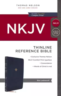 NKJV, Thinline Reference Bible, Leathersoft, Blue, Red Letter, Comfort Print