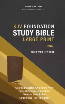 KJV, Foundation Study Bible, Large Print, Leathersoft, Brown, Red Letter, Thumb Indexed, Comfort Print