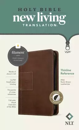 NLT Thinline Reference Zipper Bible, Filament-Enabled Edition (LeatherLike, Atlas Rustic Brown, Indexed, Red Letter)