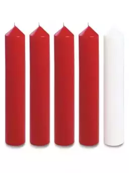 Red & White Advent Candles (2" Diameter) - Set of 5