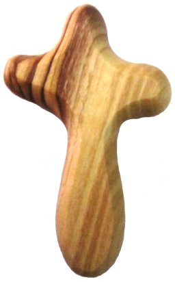 Hand Carved Olive Wood Holding Cross.\n3in - 7.5cm  Sold individually.