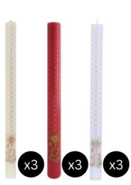 30.5cm Red, White & Ivory Advent Candles with Gold - Pack of 6