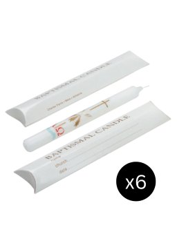 Pack of 6 Baptism Candles 9 x 7/8 Inch - Alpha & Omega (Pillow Pack)