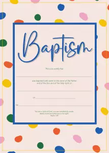 Baptism Certificate - Dots (Child) - 10 pack
