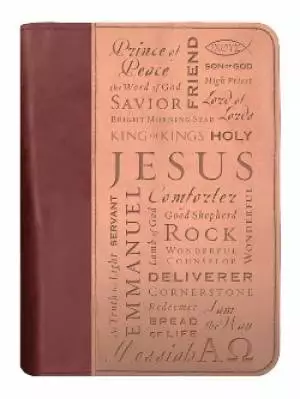 Extra Large Names Of Jesus Bible Cover, Zippered, Italian Duo-tone Imitation Leather, Brown/tan, XL Bible Cover