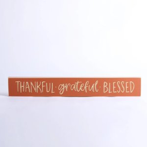 Thankful Grateful Bless Terra Cotta Wood Engraved Sign