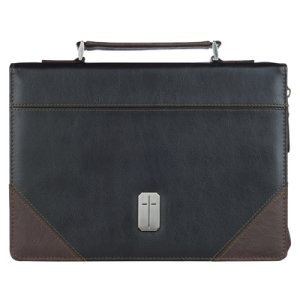 Bible Cover Classic Two-tone Brown & Black Cross 1 Tim. 6:11