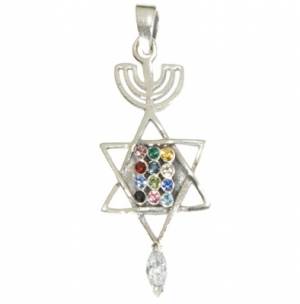 Necklace-Messianic Seal Roots Symbol w/Breastplate (Sterling Silver) (#9565)