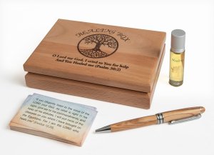 Gift Set-Prayers For Healing Deluxe Box (Pen  31 Cards & Oil)-Olivewood Box (#8246)