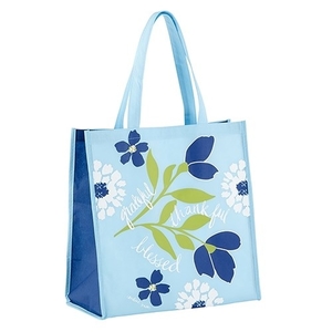 Tote Bag-Grateful Thankful Blessed-Light Blue (13" Sq/6" Gusset) -Nylon