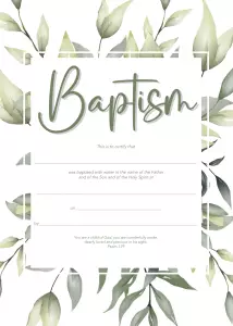 Baptism Certificate - Branches (Adult) - 10 pack