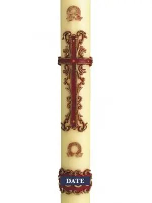 30" x 3" Paschal Candle with Ornate Cross Design Wax Relief