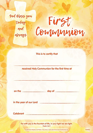 First Communion Certificate Pack of 10