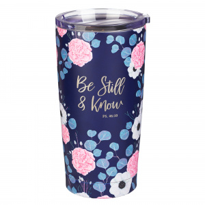 Be Still and Know Psalm 46:10 Navy Christian Travel Mug