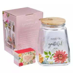 Keepsake Count Your Blessings Gratitude Jar Set w/Bible Verse Note Cards, Today I'm Grateful For, Floral, Glass