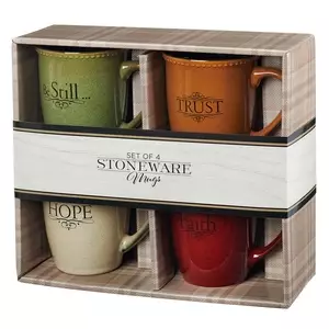 Set of Four Rustic Stoneware Mugs