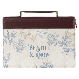 Medium Be Still and Know  Neutral Floral, Brown/Beige Faux Leather Fashion Bible Cover - Psalm 46:10